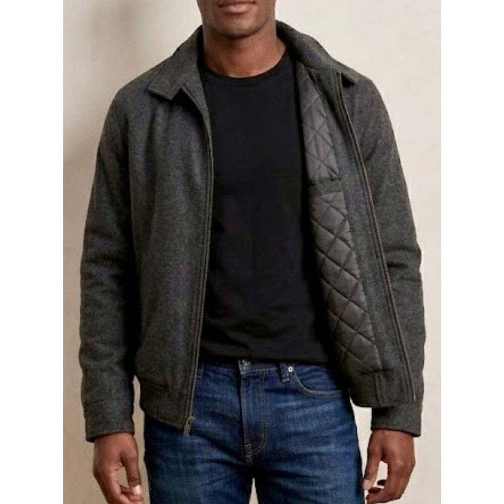 Old Navy Wool Blend Harrington Zip Jacket Charcoal Gray Mens XXL Bomber Coat